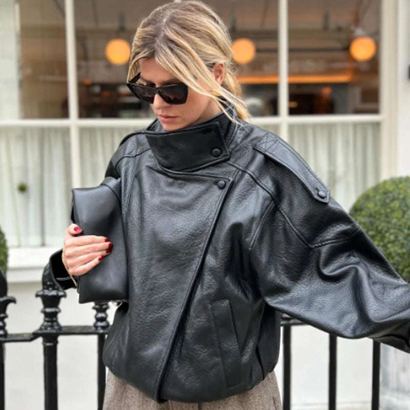 Cropped Leather Bomber Jacket | Wovetsa