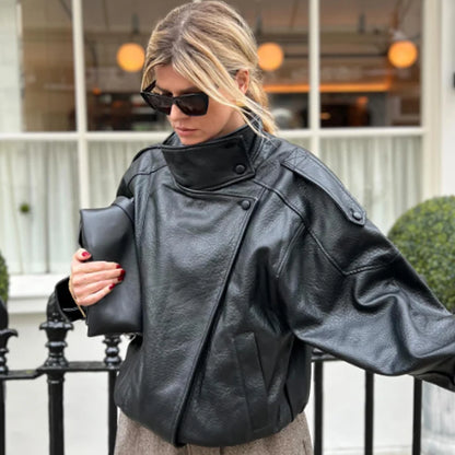 Cropped Leather Bomber Jacket | Wovetsa
