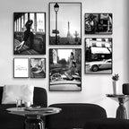 Black & White Luxury Car Paris Street Canvas Wall Art | Wovetsa