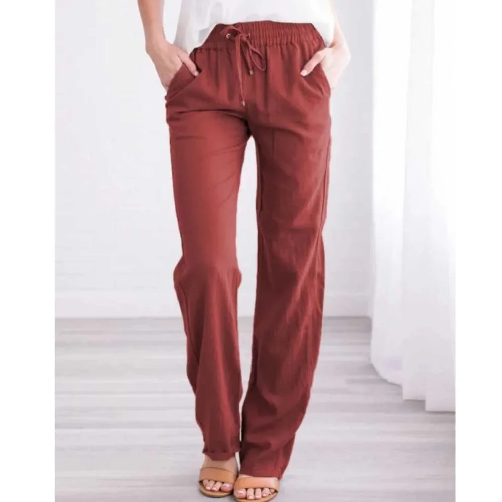 Linen-Blend Drawstring Wide-Leg Pants | Wovetsa