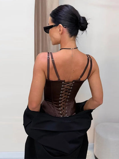 Double Strap Backless Lace-Up Crop Top | Wovetsa