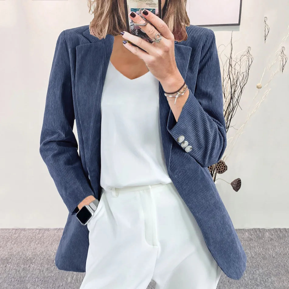Autumn Winter Women's Clothing New Corduroy Cardigan Temperament Slim Solid Casual European American Blazers Small Suit Jacket