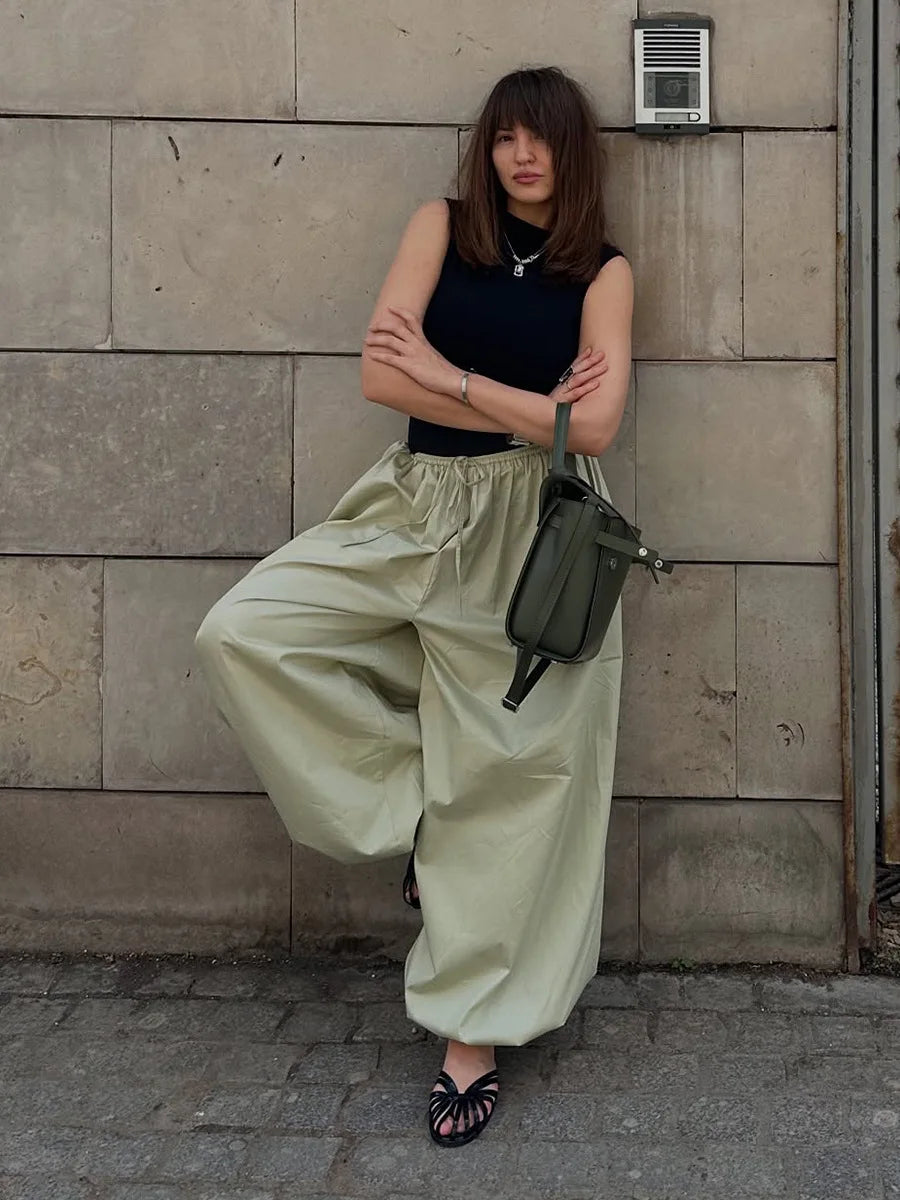 Cotton Lantern Wide-Leg Pants | Wovetsa