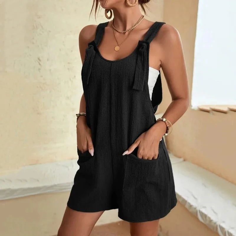 Loose Overall Short Romper with Pockets | Wovetsa
