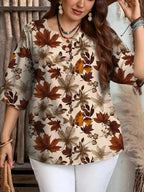 Plus Size Floral Print V-Neck Tunic Blouse | Wovetsa