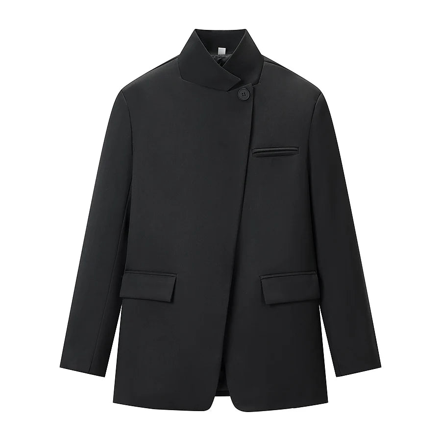 Plaid Stand Collar Blazer | Wovetsa