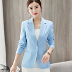 Women Slim One Button Blazers Autumn Spring Female Pocket Long Sleeve Solid Color Korean OL Workwear Business Blazer Coats