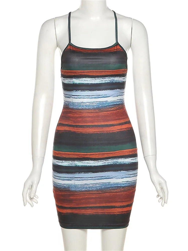 Striped Backless Mini Dress | Wovetsa