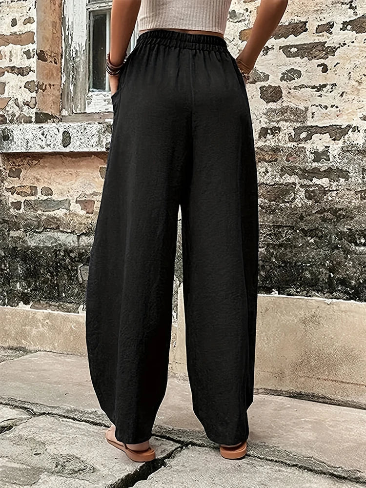 Plus Size Women's Cotton-Linen Harem Trousers | Wovetsa