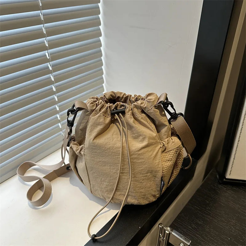 Nylon Drawstring Bucket Crossbody Bag | Wovetsa