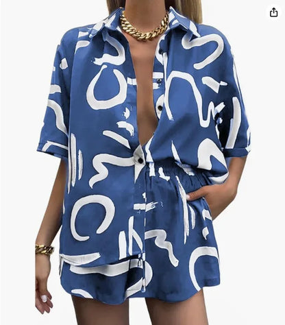 Print Shirt & Shorts Two Piece Set | Wovetsa