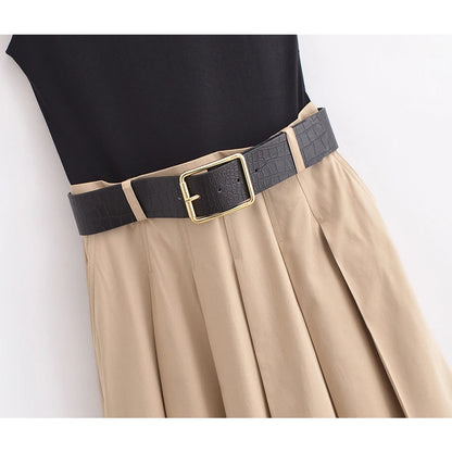Belted Pleated Midi Dress | Wovetsa