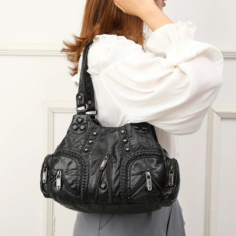 Y2K Rivet Punk Leather Tote Bag | Wovetsa