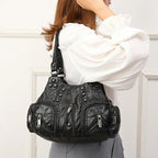 Y2K Rivet Punk Leather Tote Bag | Wovetsa