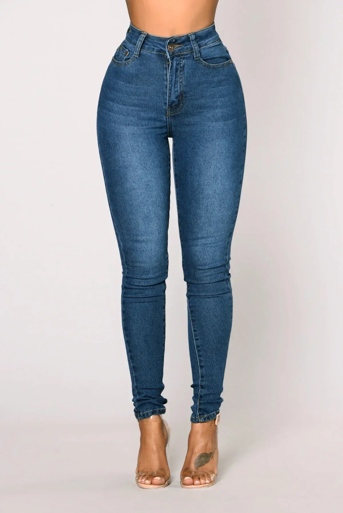 High Waist Ankle-Length Slim Denim Pants | Wovetsa