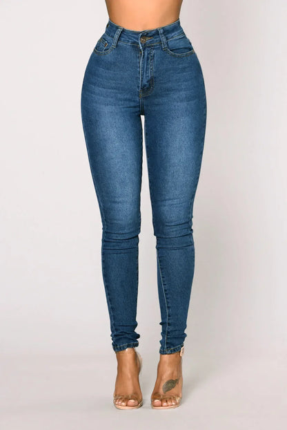 High Waist Ankle-Length Slim Denim Pants | Wovetsa
