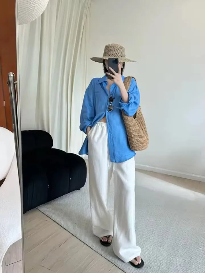 White Linen Wide-Leg Pants | Wovetsa