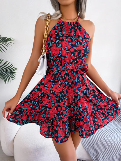Floral Ruffle Halter Mini Dress | Wovetsa