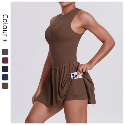 Sleeveless Yoga Bodysuit & Skirt Set | Wovetsa