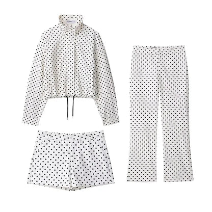 HH Woman Autumn Long Sleeves Turtleneck Zipper With Pockets Drawstring Casual Coats Women Fashion Polka Dot Printed Jacket