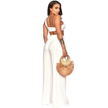 One Shoulder Crop Top & Wide-Leg Pant Set | Wovetsa