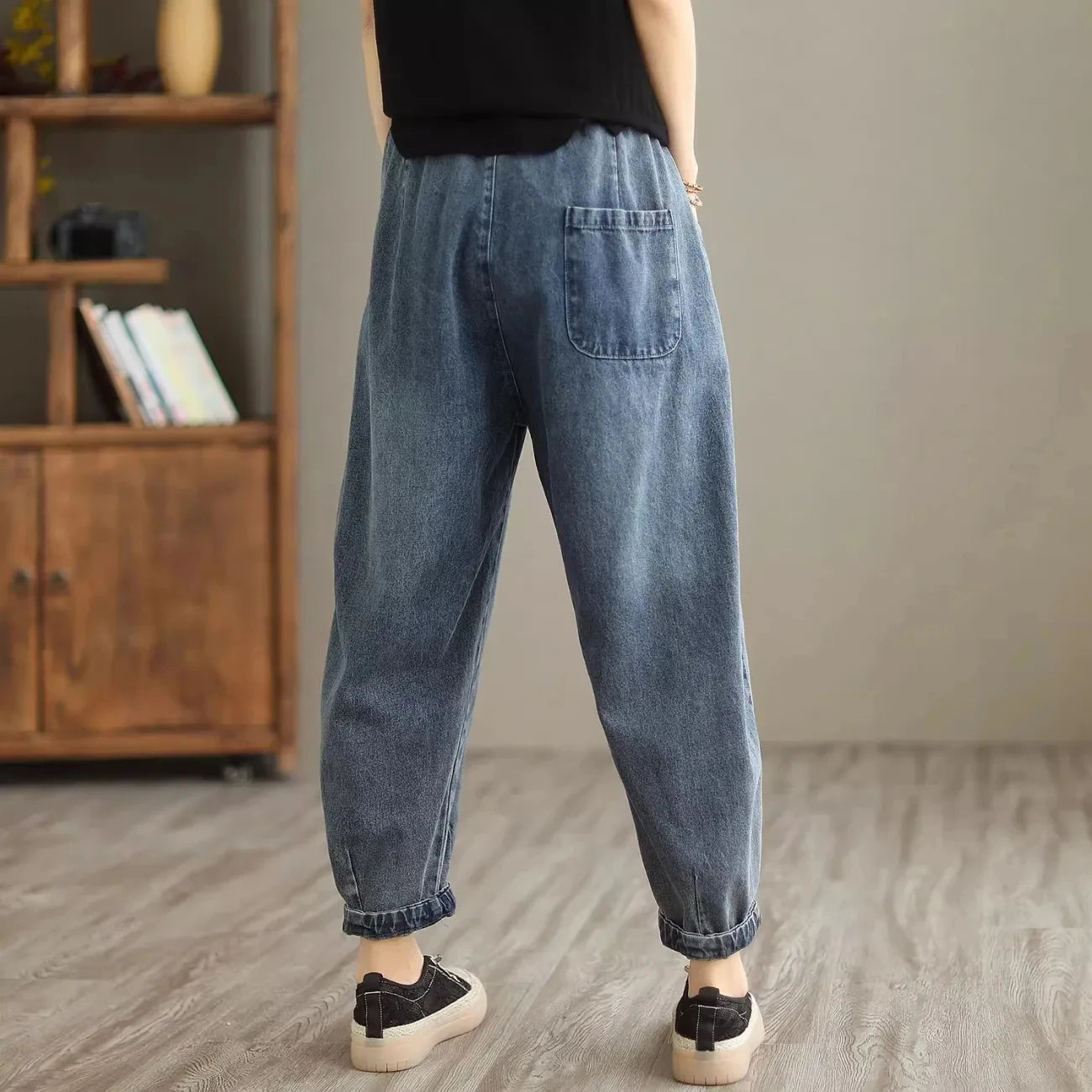 Elastic Waist Patchwork Denim Harem Pants | Wovetsa