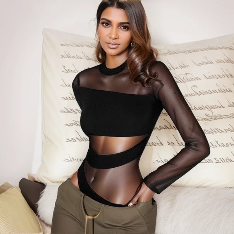 Cut Cross Hollow Mesh Jumpsuit | Wovetsa