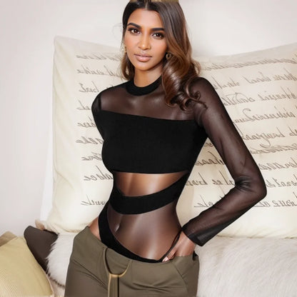 Cut Cross Hollow Mesh Jumpsuit | Wovetsa