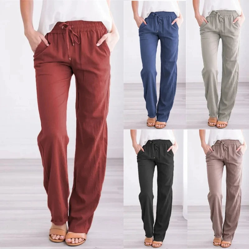 Linen-Blend Drawstring Wide-Leg Pants | Wovetsa