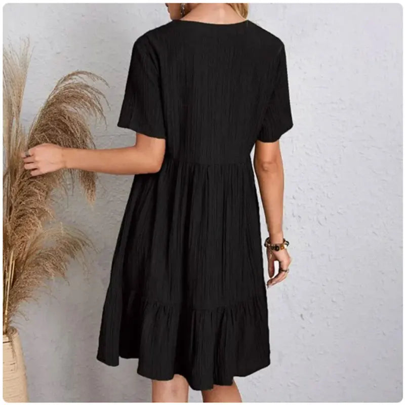 Women's V-Neck Short Sleeve Peplum Ruffle Dress | Wovetsa