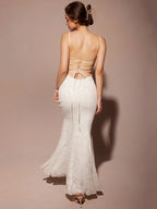 Lace Patchwork Backless Bodycon Maxi Dress | Wovetsa