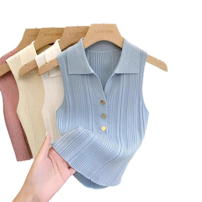 Gold Button Knit Sweater Vest | Wovetsa