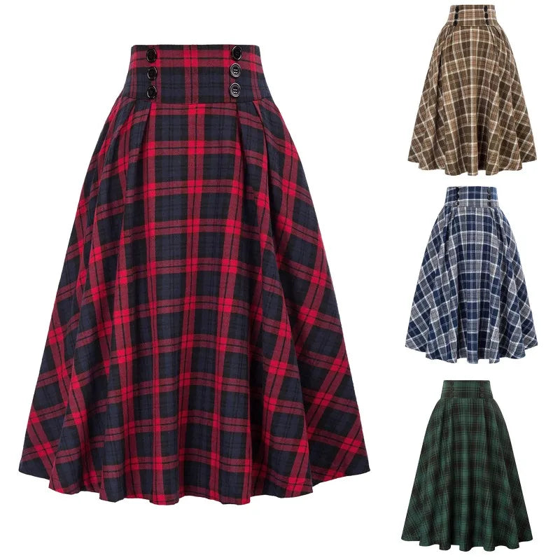 High Waist Plaid A-Line Swing Skirt | Wovetsa