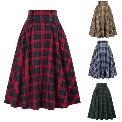 High Waist Plaid A-Line Swing Skirt | Wovetsa