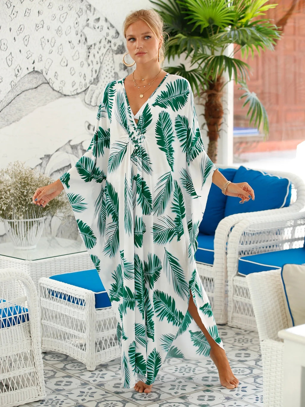 Animal Print Kaftan Beach Cover-Up Dress | Wovetsa