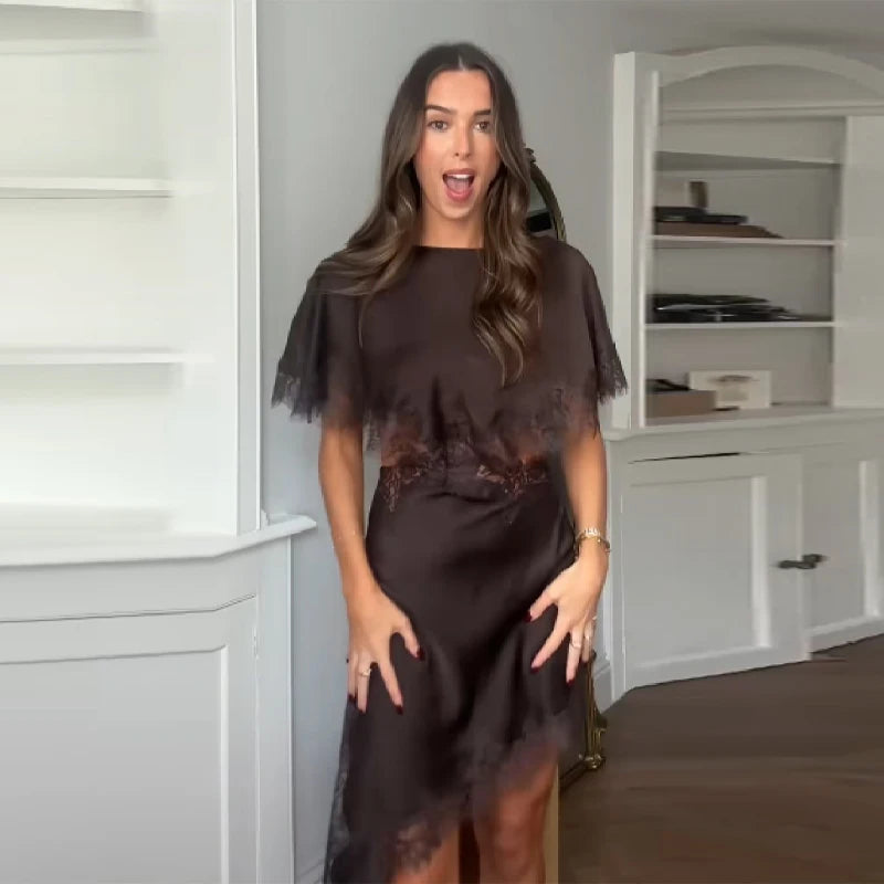 Lace-Edge Knee-Length Skirt Dress | Wovetsa