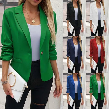 Three-Quarter Sleeve Single Button Blazer | Wovetsa