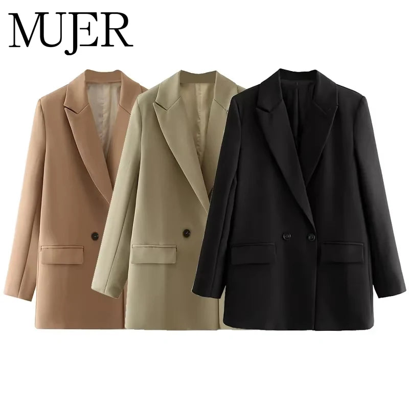 Double Breasted Notch Lapel Office Blazer | Wovetsa