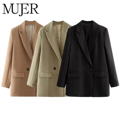 Double Breasted Notch Lapel Office Blazer | Wovetsa