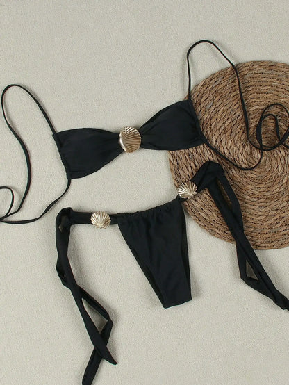Metal Shell Halter Micro Bikini Set | Wovetsa
