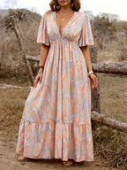 Plus Size Paisley Print Butterfly Sleeve Maxi Dress | Wovetsa