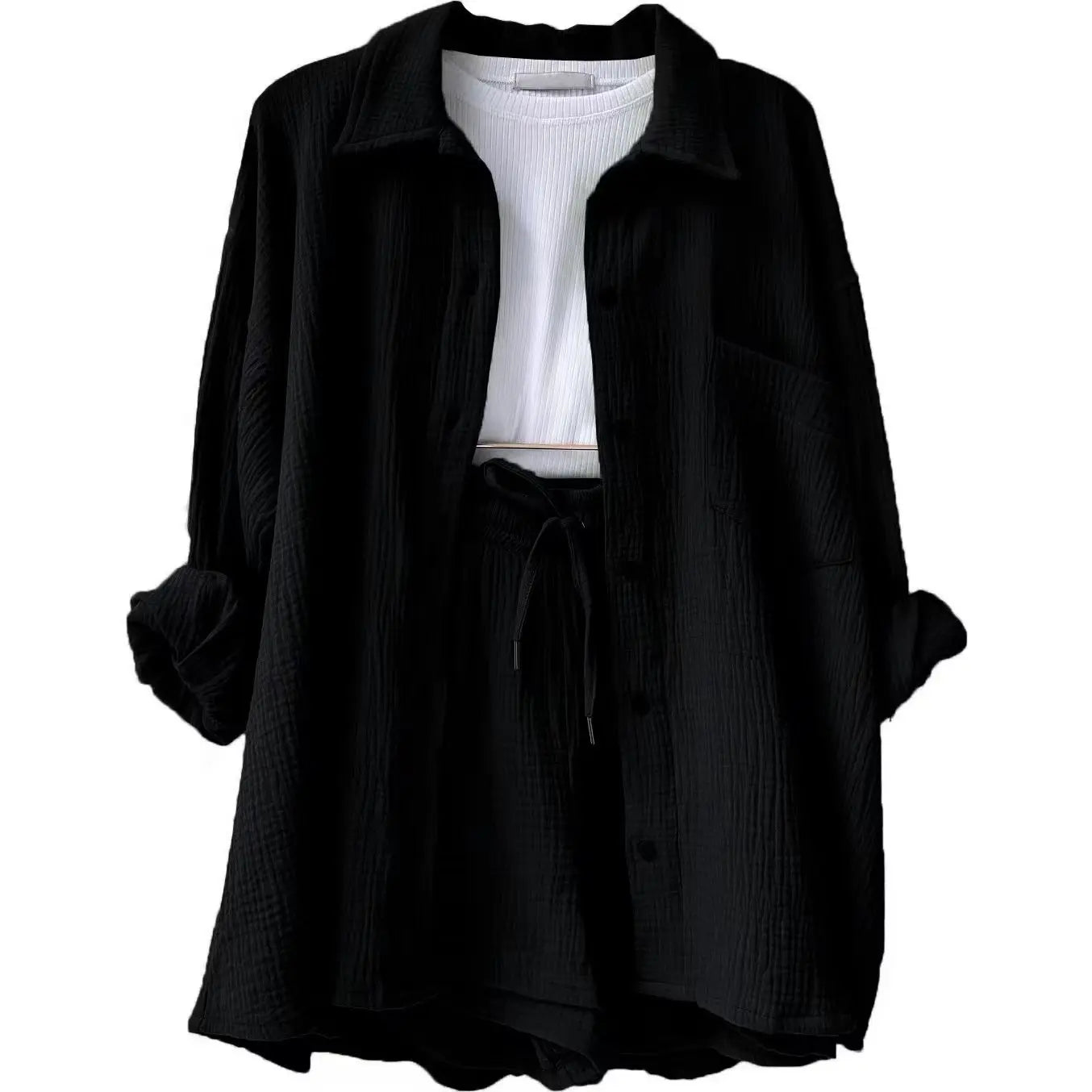 Long Shirt & High Waist Shorts Set | Wovetsa