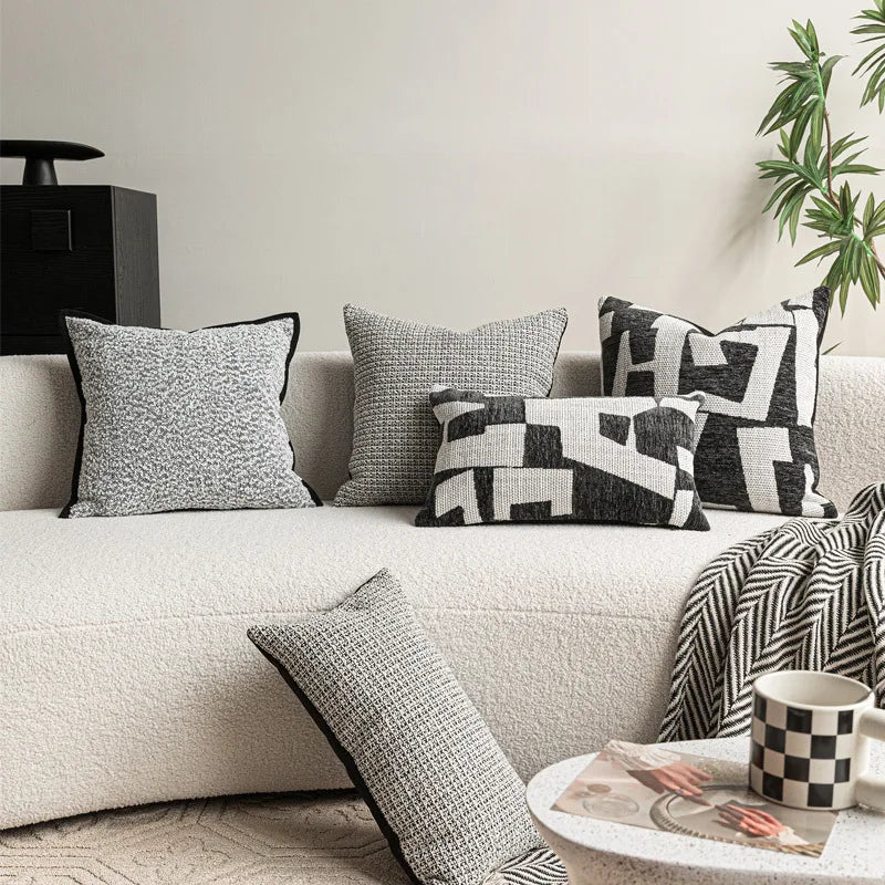 Black & White Jacquard Cushion Cover | Wovetsa
