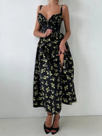 Lemon Print High Waist Slit Cami Maxi Dress | Wovetsa