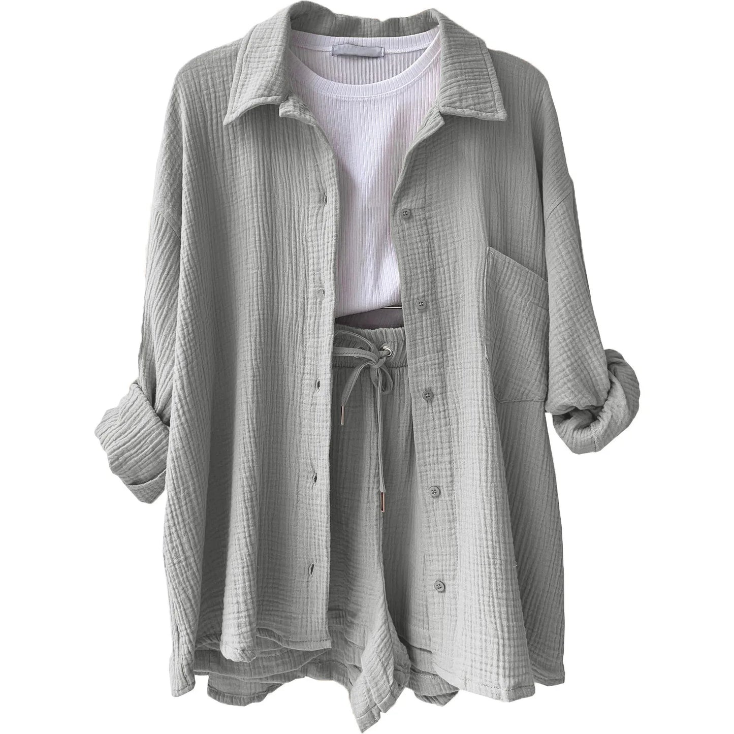 Long Shirt & High Waist Shorts Set | Wovetsa