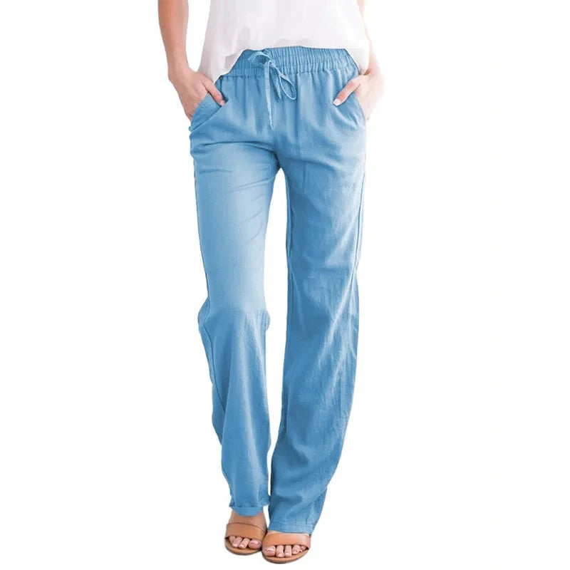 Linen-Blend Drawstring Wide-Leg Pants | Wovetsa