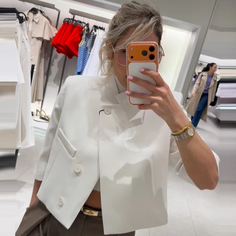 Asymmetric Crop Blazer Short Sleeve | Wovetsa