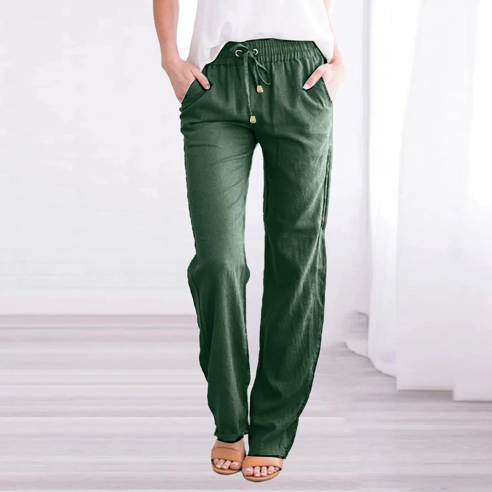 Linen-Blend Drawstring Wide-Leg Pants | Wovetsa