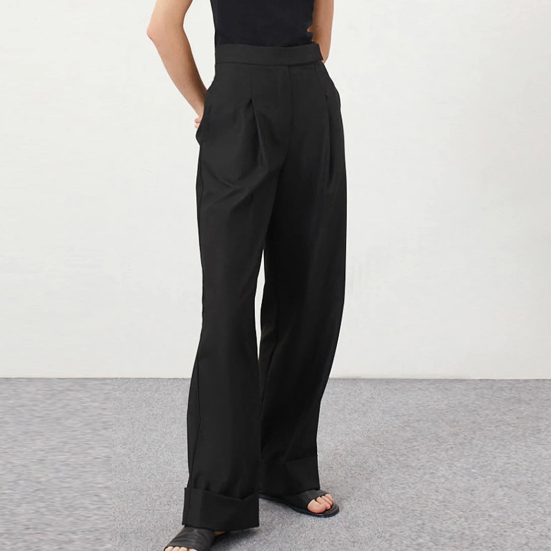 High-Waist Wide-Leg Office Trousers | Wovetsa