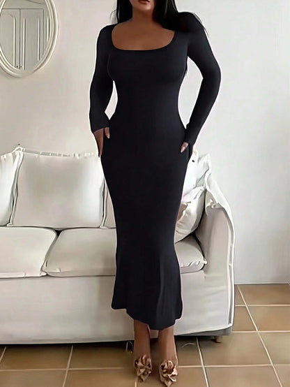 Women's Solid Long Sleeve Bodycon Dress | Wovetsa